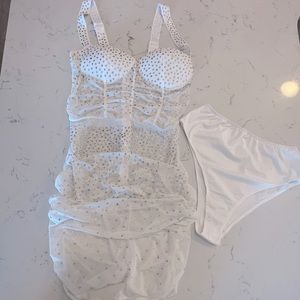 diamond accent white mesh dress